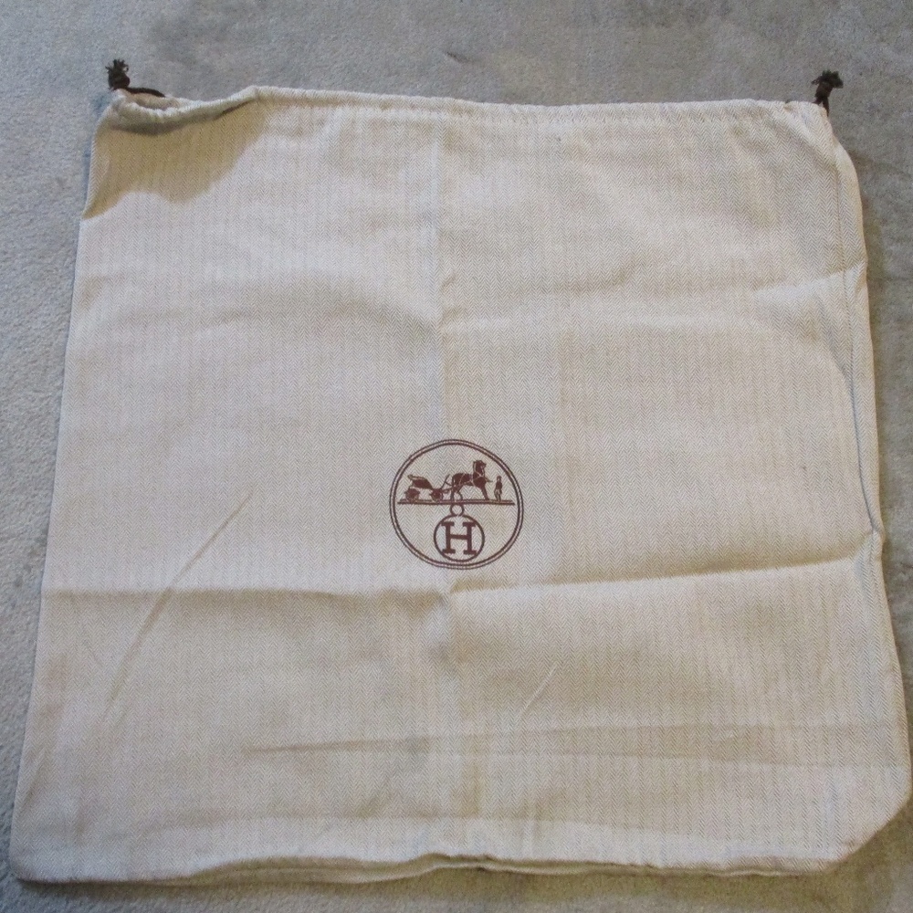 Hermes Tweed Herringbone Dust Cover Bag Large White 18" Storage 18x17 Drawstring